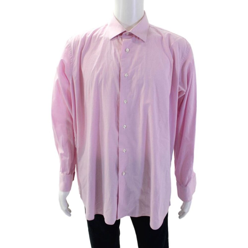 Victor Talbots Mens Cotton Gingham Print Button Down Shirt Pink Size XL
